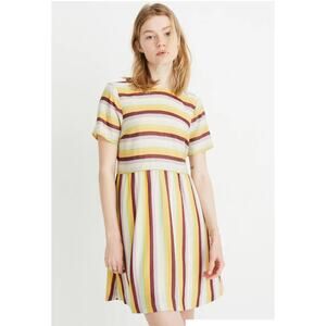 MADEWELL Rainbow Striped Scoop-Back Babydoll Dress Women's Size 6